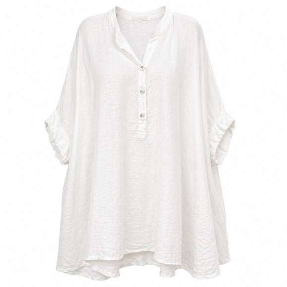 Made in Italy Dresses & Skirts - Made in Italy White Linen Oversized Henley Tunic Tent Dress Short Sleeve OS